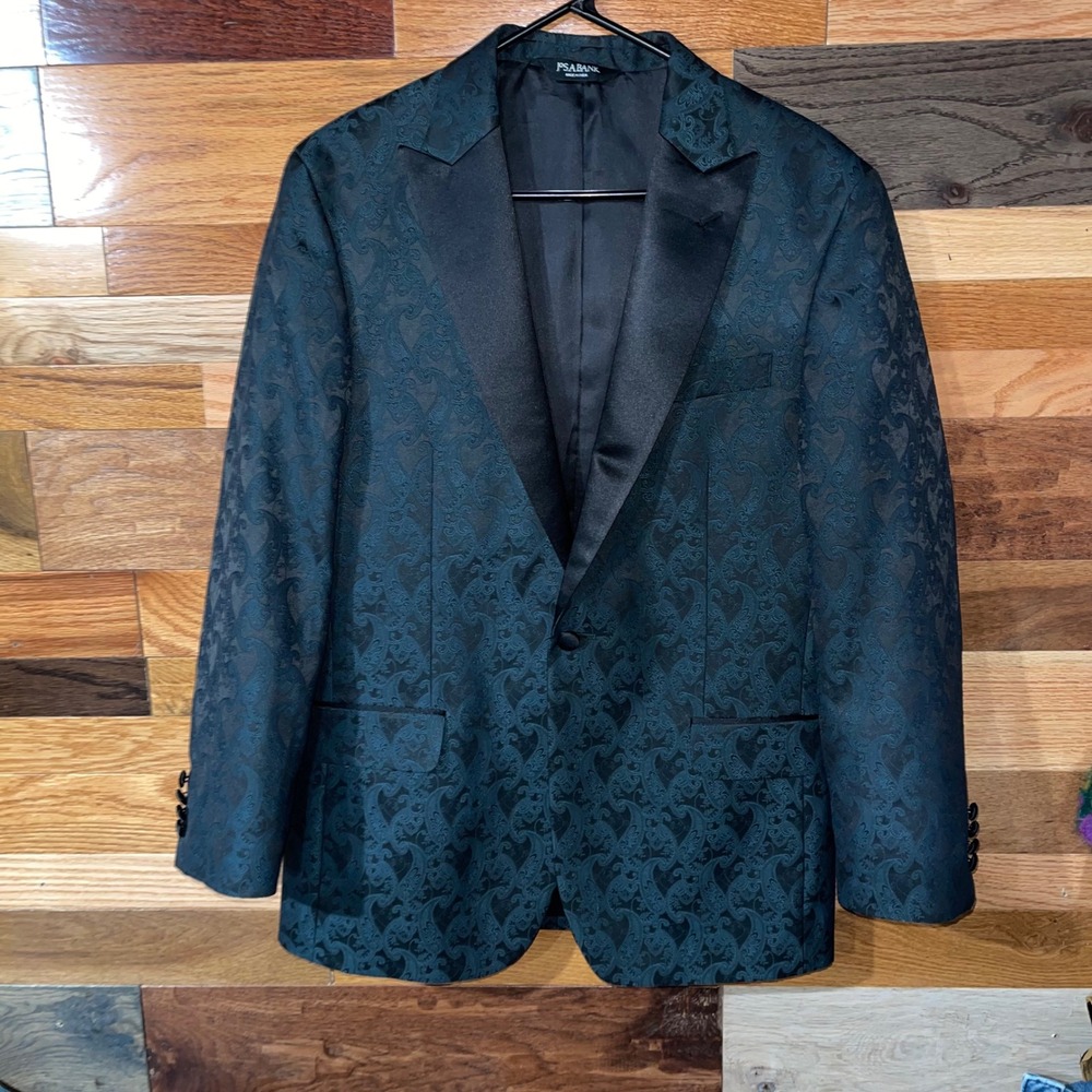 Jos. A. Bank Mens 42 Regular Teal Paisley Jacquard Slim Fit Blazer Suit Jacket - Picture 2 of 8